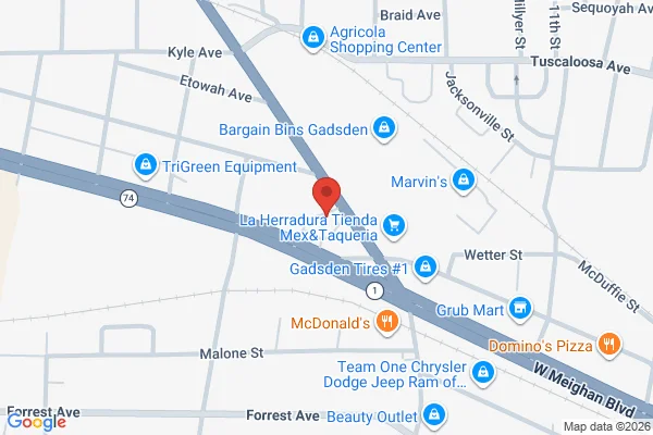 Map showing location at 34.022316, -86.021421