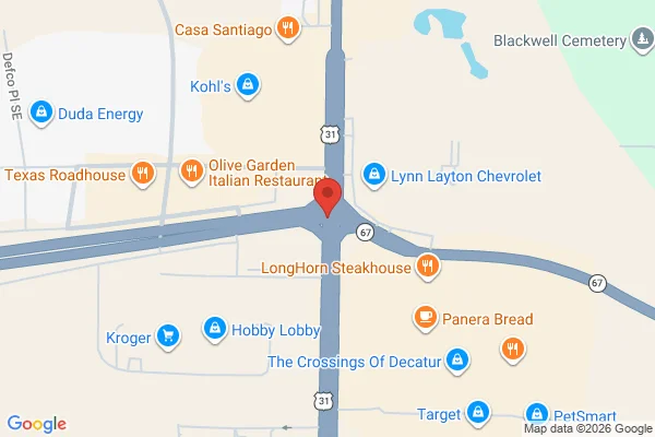 Map showing location at 34.562216, -86.973497